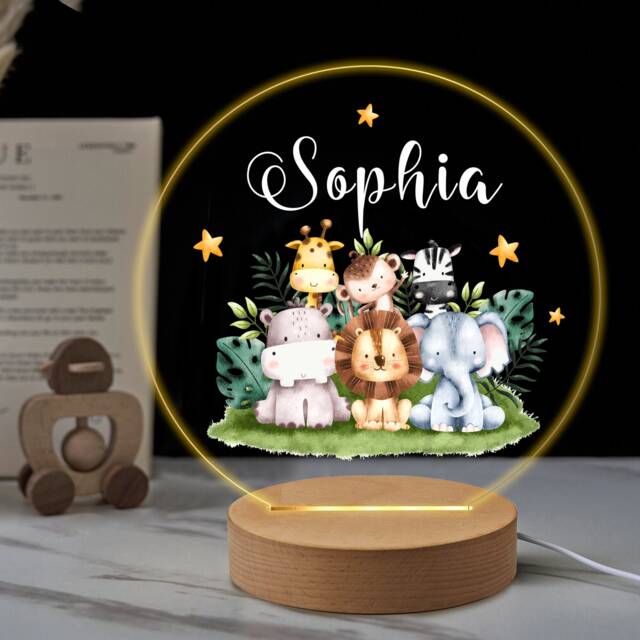 Personalised Animal Gifts For Kids Led Desk Table Lamp Nursery Night Light Gifts Girls Children Birthday 7 Colours Flashing - image 1