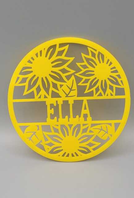 Personalised Sunflowers, Garden, Teenager Girls Bedroom Decor, Name Sign Name, Door Or Wall Hanger in Acrylic Wood - image 1
