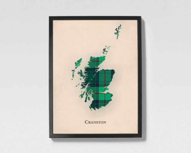 Clan Cranston Scottish Tartan Map - Of Scotland Family Wall Decor, Ready To Hang - image 1
