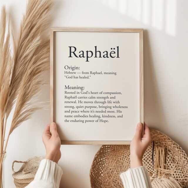 Rapha??l Name Meaning Print - Elegant Personalised Wall Art Neutral Typography Poster Baby Boy Gift Christian Decor Nursery - image 1