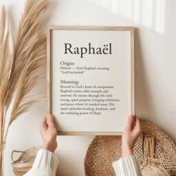 Rapha??l Name Meaning Print - Elegant Personalised Wall Art Neutral Typography Poster Baby Boy Gift Christian Decor Nursery - thumbnail 1