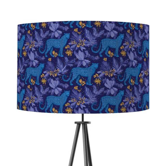 Blue Purple Leopard Print Velvet Lampshade Drum Lamp Shade 25cm 30cm 35cm 40cm 45cm Ceiling , Table Animal Print, Luxury - image 1