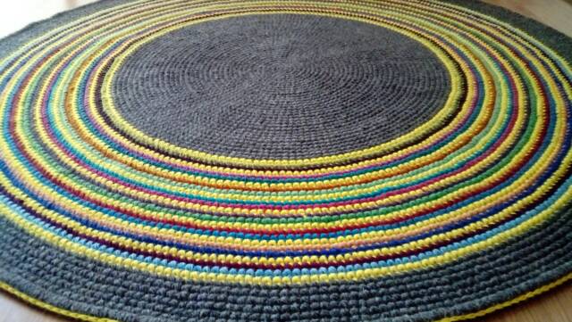 Handmade Round Wool Rug, Colorful Striped Area Carpet - image 1