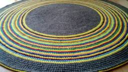 Handmade Round Wool Rug, Colorful Striped Area Carpet - thumbnail 1