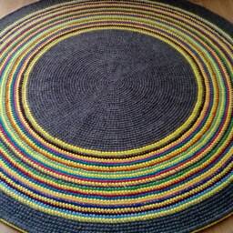 Handmade Round Wool Rug, Colorful Striped Area Carpet - thumbnail 2