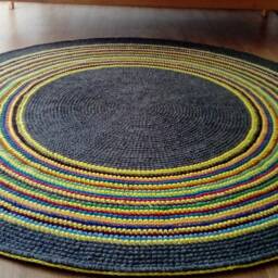 Handmade Round Wool Rug, Colorful Striped Area Carpet - thumbnail 3