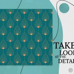 Simple Artdeco Leaves Vinyl Flooring, Green Retro Floor Art, Orange Custom Lineart Decorative High Quality Print - thumbnail 2