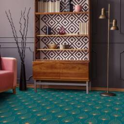Simple Artdeco Leaves Vinyl Flooring, Green Retro Floor Art, Orange Custom Lineart Decorative High Quality Print - thumbnail 3