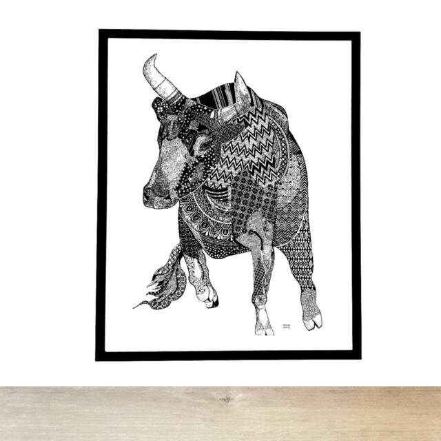 Taureau/Bull - Print Of Original Cracco Animal Pattern Painting - image 1