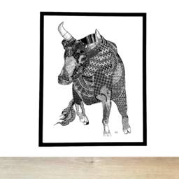 Taureau/Bull - Print Of Original Cracco Animal Pattern Painting - thumbnail 1
