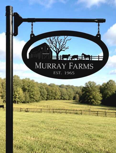 Personalized Metal Sign Custom Barn Scene Artwork Ranch Entrance Farm Rustic Farmhouse Wall Art Country Home Accent Horse Pasture Livestock - image 1