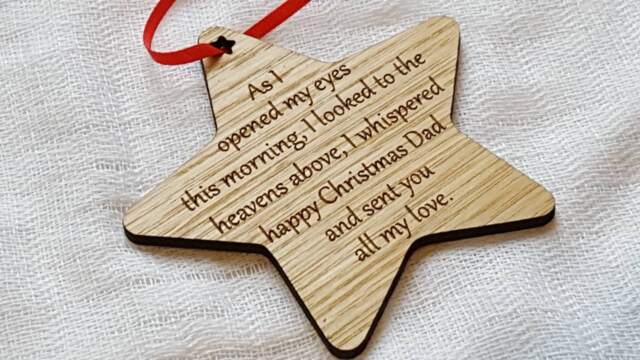 Personalised Wooden Christmas Tree Decoration. Memorial Star - image 1
