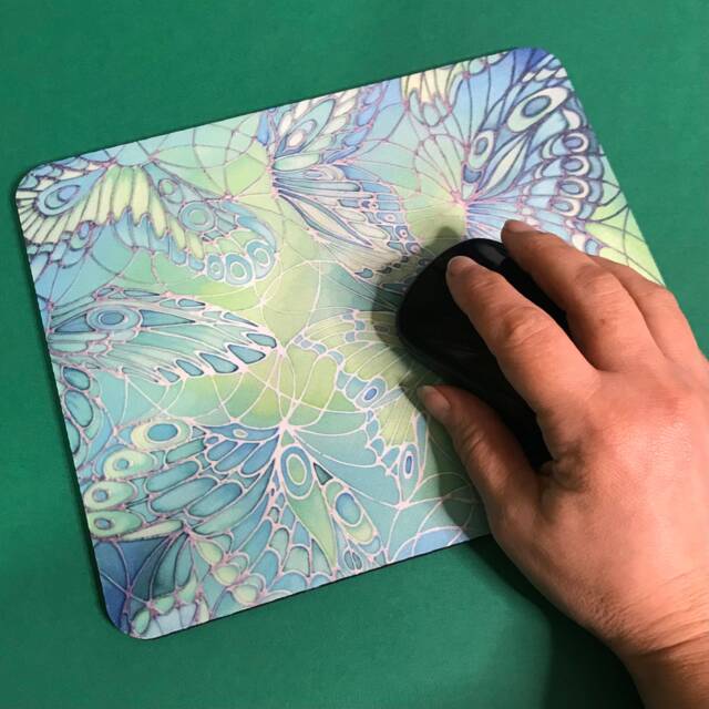 Butterflies Mouse Mat - Green Lime Turquoise Pad Butterfly Computer Silk Painting Print Desk Accessory Office Gift - image 1