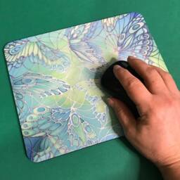 Butterflies Mouse Mat - Green Lime Turquoise Pad Butterfly Computer Silk Painting Print Desk Accessory Office Gift - thumbnail 1