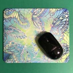 Butterflies Mouse Mat - Green Lime Turquoise Pad Butterfly Computer Silk Painting Print Desk Accessory Office Gift - thumbnail 2