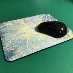 Butterflies Mouse Mat - Green Lime Turquoise Pad Butterfly Computer Silk Painting Print Desk Accessory Office Gift - thumbnail 3