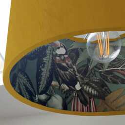 Mustard Velvet Wonderland Drum Lampshade, Double Sided Lampshade With Sage Paper On Interior - thumbnail 2
