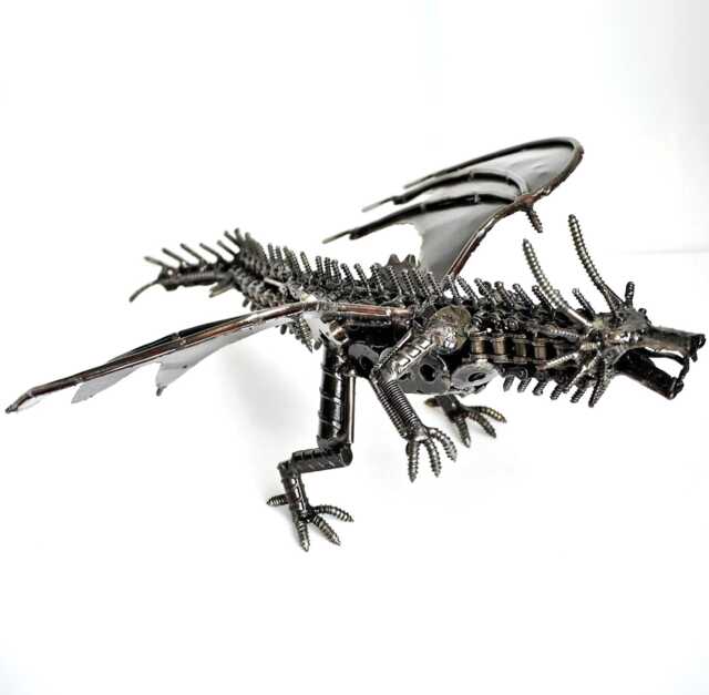 One-Of-A-Kind Dragon Scrap Metal Sculpture, Cool Anniversary Gift, Labor Day Gift For Him, Retirement Gift Him, Welding Sculptures - image 1