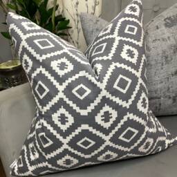 Scandi Retro Geometric Cushion Cover , Pillow Sham, 100% Cotton, John Lewis Nazca Fabric, Steel Grey/White - thumbnail 1