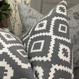 Scandi Retro Geometric Cushion Cover , Pillow Sham, 100% Cotton, John Lewis Nazca Fabric, Steel Grey/White - thumbnail 2