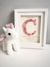 Personalised Christening Gift - Baptism Naming Day Dedication Baby Girl Button Art Initial Frame Pink - thumbnail 1