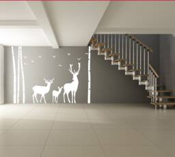 Deer Wildlife Wall Vinyl Sticker - Baby Kit Antler Hunting Decor Hunter Art Animal Decal Nature Decoration Reindeer Label Silhouette Mural