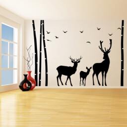Deer Wildlife Wall Vinyl Sticker - Baby Kit Antler Hunting Decor Hunter Art Animal Decal Nature Decoration Reindeer Label Silhouette Mural - thumbnail 2