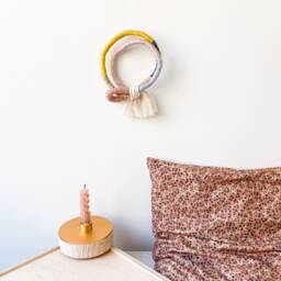 Rope Wall Decor For Boho Nursery, Yarn Wrapped Circular Hanging, Fiber Art Knot Girl Bedroom - thumbnail 3