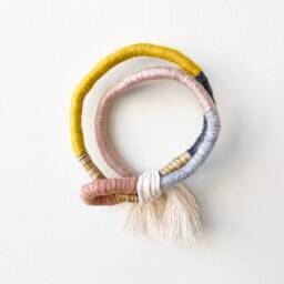 Rope Wall Decor For Boho Nursery, Yarn Wrapped Circular Hanging, Fiber Art Knot Girl Bedroom - thumbnail 2