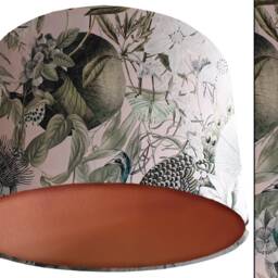 Blush Pink Velvet Lampshade Botanical Peacock Print - thumbnail 2