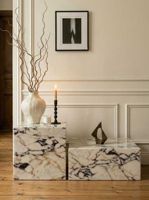 Calacatta Viola Marble Plinth Table, Luxury Coffee Side End Custom Pedestal Decor Stand For Modern Home Interiors - image 1