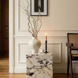 Calacatta Viola Marble Plinth Table, Luxury Coffee Side End Custom Pedestal Decor Stand For Modern Home Interiors - thumbnail 4