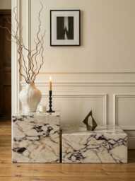 Calacatta Viola Marble Plinth Table, Luxury Coffee Side End Custom Pedestal Decor Stand For Modern Home Interiors - thumbnail 1
