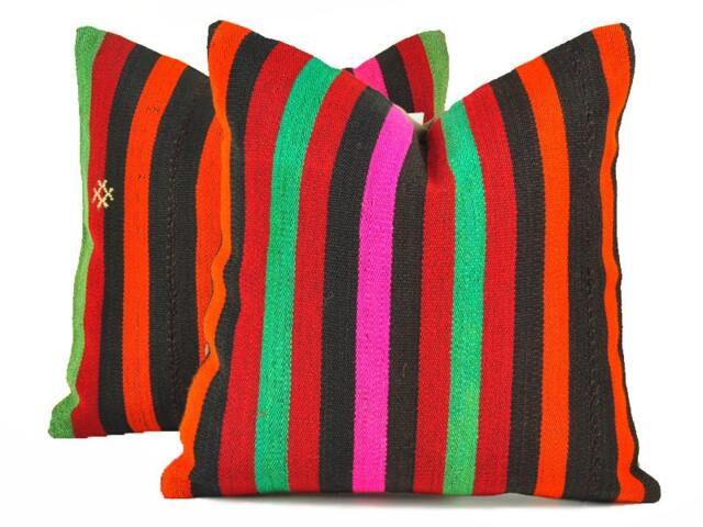 Set Of 2 Handwoven Wool Kilim Pillow Covers - image 1