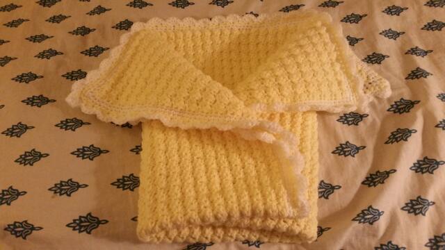 Crochet Baby Blanket, Unisex Yellow & White Edging Shower, House Warming. Ready To Ship - image 1