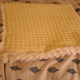 Crochet Baby Blanket, Unisex Yellow & White Edging Shower, House Warming. Ready To Ship - thumbnail 4