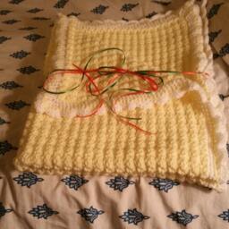 Crochet Baby Blanket, Unisex Yellow & White Edging Shower, House Warming. Ready To Ship - thumbnail 2