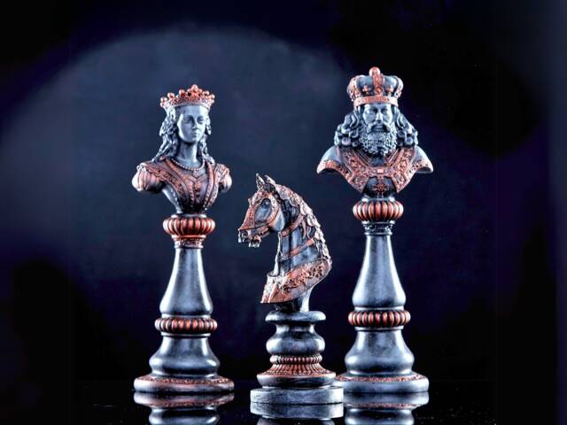 Vintage Style Chess Statue Set Copper Black Sculptures, Bookshelf & Center Table Home Office Decor - image 1