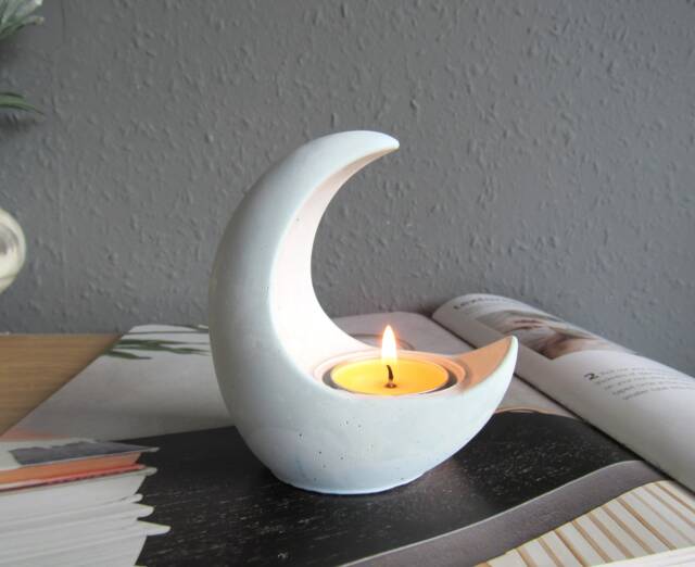 Moon Crescent Tealight Candle Holder Concrete Moon Decor, Unique Gifts Ornament - image 1