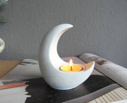 Moon Crescent Tealight Candle Holder Concrete Moon Decor, Unique Gifts Ornament - thumbnail 1