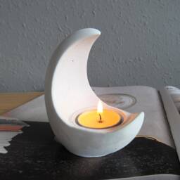 Moon Crescent Tealight Candle Holder Concrete Moon Decor, Unique Gifts Ornament - thumbnail 2