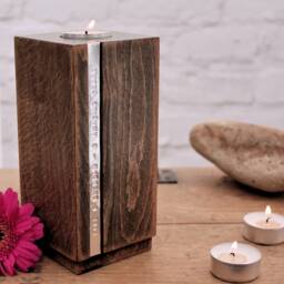 Wooden Block Tealight Holder - Personalised Candle 5Th Anniversary Wood Handcrafted Tea Light Candleholder - thumbnail 1