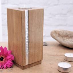 Wooden Block Tealight Holder - Personalised Candle 5Th Anniversary Wood Handcrafted Tea Light Candleholder - thumbnail 2