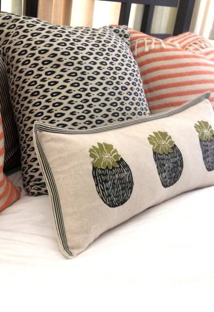 Barrel Cactus Print Kidney Pillow Hand Block Printed Decorative Pillow - image 1