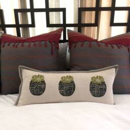 Barrel Cactus Print Kidney Pillow Hand Block Printed Decorative Pillow - thumbnail 3
