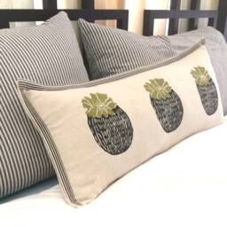 Barrel Cactus Print Kidney Pillow Hand Block Printed Decorative Pillow - thumbnail 4