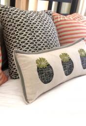 Barrel Cactus Print Kidney Pillow Hand Block Printed Decorative Pillow - thumbnail 1
