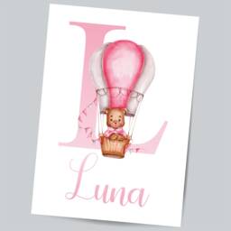 Personalised Teddy Bear Nursery Print Set Watercolor Girls Room Decor - thumbnail 3