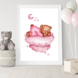 Personalised Teddy Bear Nursery Print Set Watercolor Girls Room Decor - thumbnail 2