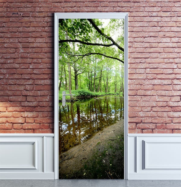 Forest Door Wallpaper, Sticker, Mural, Wall Trees & River Living Room Bedroom Home Decor, Decor Mural - image 1